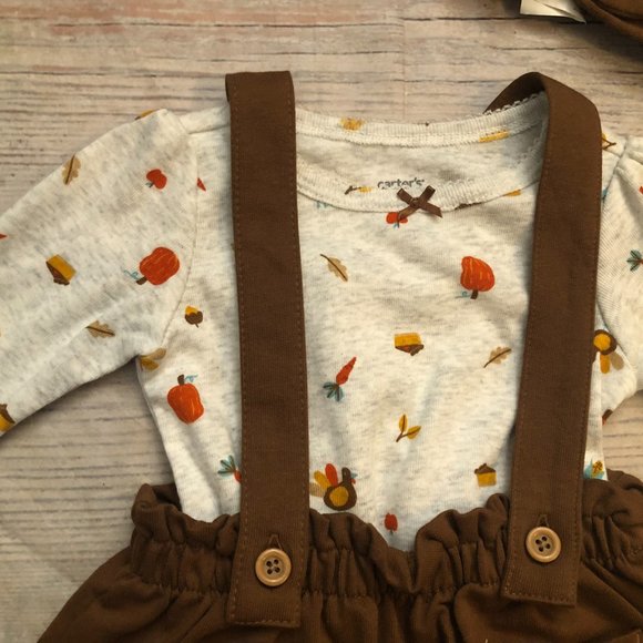 Autumn Harvest Carter's Baby Girl Jumpsuit w Matching Headband Size 3 Months NWT - Picture 2 of 5